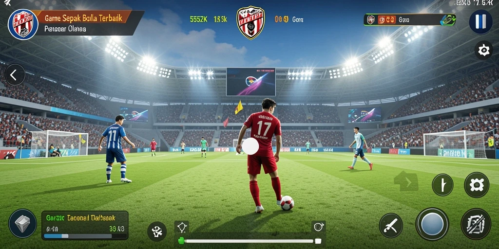 Screenshot utama 555ZK dengan aksi pertandingan sepak bola yang intens.