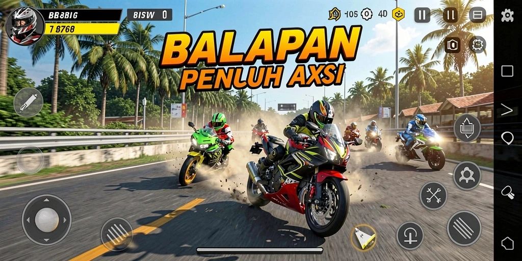 Gameplay seru dalam balapan motor yang mendebarkan.