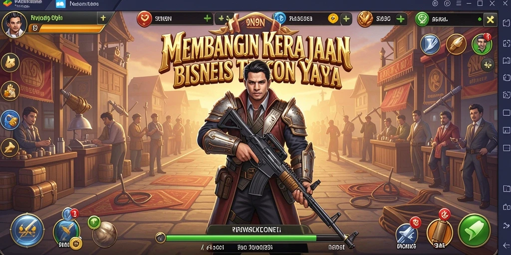 Tampilan gameplay <strong>9N9N</strong> yang menampilkan pembangunan bisnis yang mendebarkan.