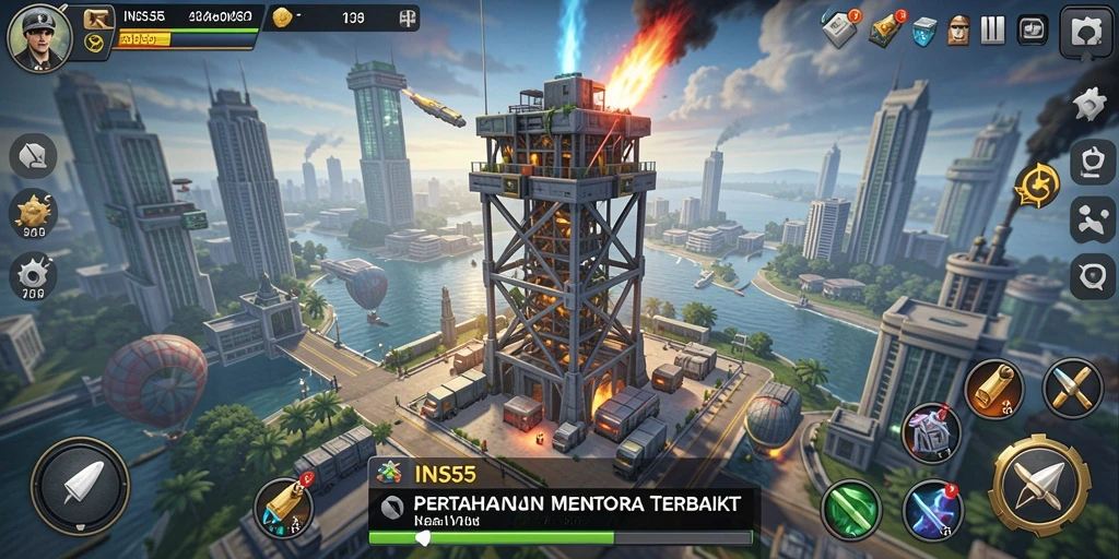 Tampilan gameplay Tower Defense yang intens dan menyenangkan.