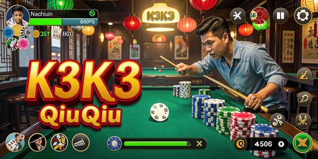 Screenshot gameplay K3K3 yang menunjukkan keseruan permainan QiuQiu.