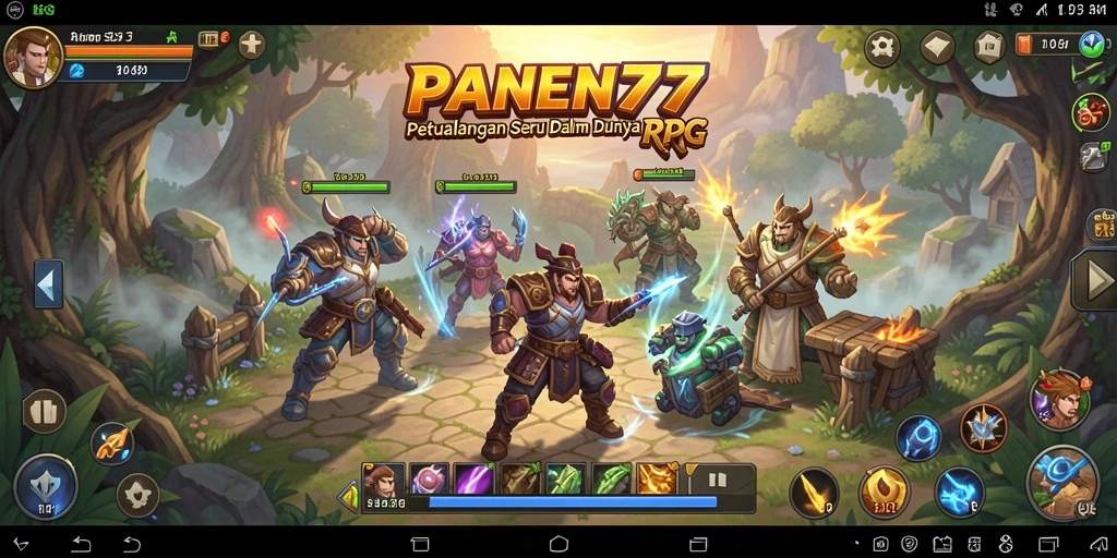 Screenshot utama PANEN77 menampilkan pertarungan epik dalam gameplay RPG.
