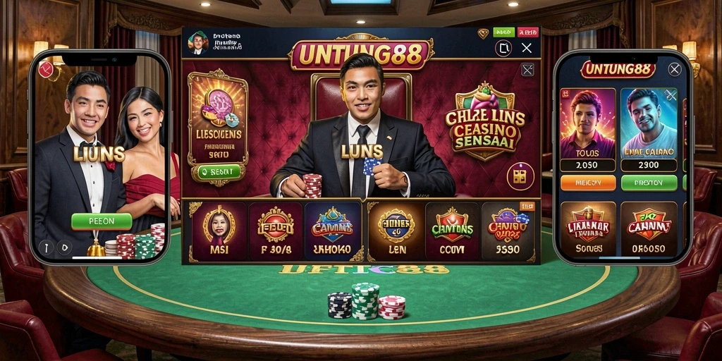 Screenshot gameplay UNTUNG88 dengan dealer live dalam suasana kasino.