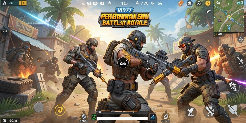 Tangkapan layar VIO77 menampilkan aksi intens dalam pertarungan Battle Royale.